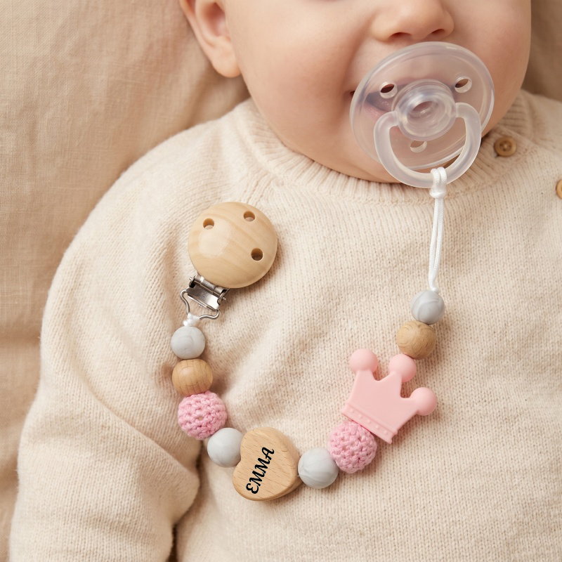Baby Food Teether - Personalized Baby Pacifier Clip Wood Heart